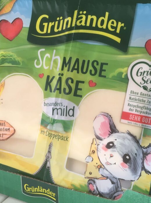 "Schmause Käuse" und eine daneben abgebildete niedliche Maus sollen Käsekonsum verniedlichen und legitimieren